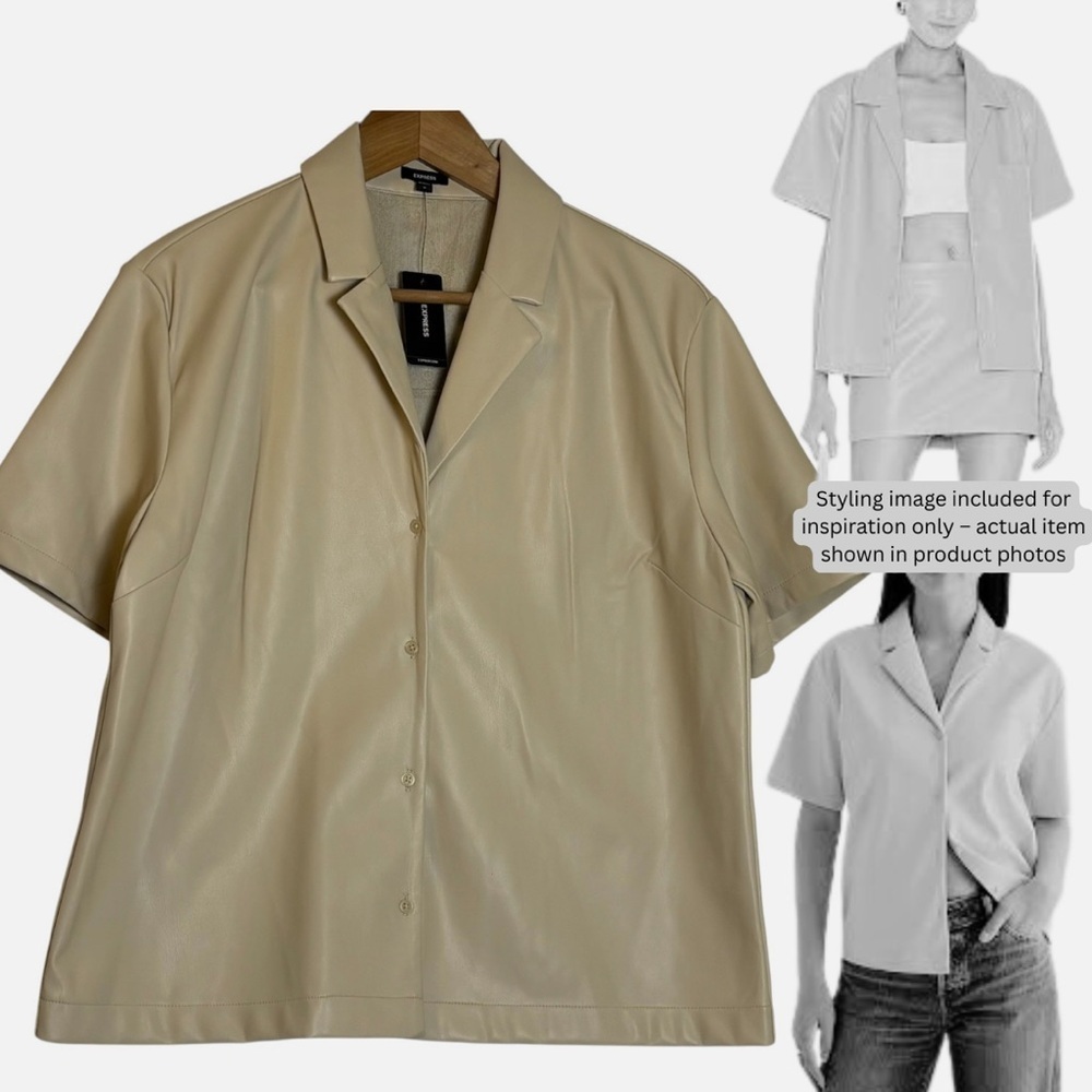 NEW Faux Leather Boxy Shirt Jacket Short Sleeve Button Up M Moto Boho MSRP $88